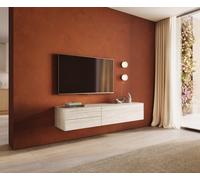 Meuble-TV Cuor 180 cm Céramique Laminam® Travertino Bianco Crème-blanc 1 Clapet 2 Tiroirs Flottant