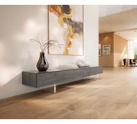 Meuble-TV Cuor 200 cm Céramique Béton gris 1 Clapet 1 Tiroir Pied optique flottant Verre acrylique