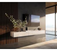 Meuble-TV Cuor 200 cm Céramique Laminam® Travertino Bianco Crème-blanc 1 Clapet 1 Tiroir Flottant