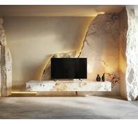 Meuble-TV Cuor 200 cm Céramique Minas Melange Blanc-beige 1 Clapet 1 Tiroir Flottant