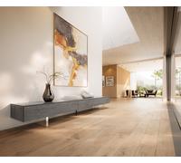 Meuble-TV Cuor 250 cm Céramique Béton gris 1 Clapet 1 Tiroir Pied optique flottant Verre acrylique