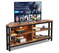 Meuble TV d'angle - 106 cm - Éclairage LED - Pour téléviseurs jusqu'à 140 cm - Compartiment ouvert pour jeux - Structure en métal
