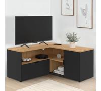 IDMarket - Meuble TV d'angle BALTAZAR - 2 portes 1 tiroir - 90 x 90 cm façon hêtre et noir