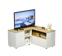 HOMCOM Meuble TV d'angle Banc télévision jusqu'à 40 Pouces avec rangements Aspect Bois Clair et Blanc