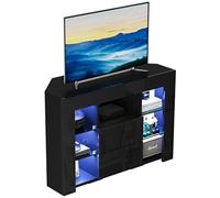 Meuble TV d'angle Brillant avec LED 2 portes Bois panneau de particule 100x68x40 cm Noir