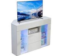 Meuble TV d'angle Dripex Lumières LED Brillant 2 portes Bois panneau de particule 100x68x40 cm Blanc Blanc