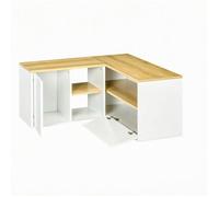 Meuble TV d'angle L 90x90x45 cm blanc bois clair avec 3 rangements ouverts et 2 placards fermés JOINERY
