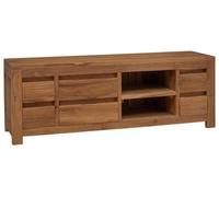 Meuble TV de 110 x 30 x 40 cm, en bois de teck massif, finition naturelle