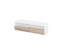Meuble TV decor blanc et chene - Dim : L 130 x P 42 x H 36 cm --