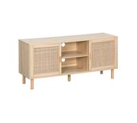 Meuble TV décor bois et cannage 2 portes 120cm CAMARGUE