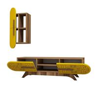 Meuble TV Defne - Noyer, Jaune 145 x 37 x 35