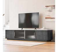 Meuble TV Deluxe de 160 cm pour téléviseur 70 pouces - Gris élégant, plateau marbré, système de rangement des câbles, tiroirs à ouverture par simple pression