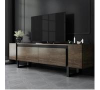 Meuble TV design effet noyer pieds cadres noirs JENA