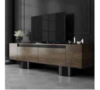Meuble TV design effet noyer pieds cylindres noirs JENA