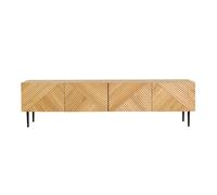 Meuble TV design en bois clair chêne massif gravé et métal noir 4 portes L180 cm ARCHIPEL