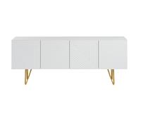 Meuble TV design gravé blanc et métal doré L140 cm OZEN