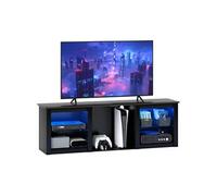 HOMCOM Meuble TV LED RGB Meuble télé Bois Banc TV jusqu'à 65 Pouces avec étagères en Verre réglables, 5 niches, Passe-câbles et télécommande pour Salon, Chambre à Coucher, dim. 160 x 35 x 50 cm, Noir