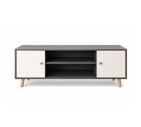 Toilinux - Meuble TV design Samy - L. 120 x H. 50 cm - Blanc et gris foncé