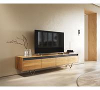 Meuble-TV design Stonegrace 200 cm chêne naturel ardoise 4 tiroirs pied en V inoxydable