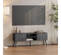 Meuble TV Design Support Télé Banc avec 2 Portes et 2 Étagères Panneau de Particules Mélaminé Pieds en Bois avec Revêtement PVC 120 x 30 x 47 cm Gris Foncé Noir