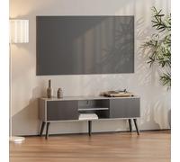 Meuble TV Design Support Télé Banc avec 2 Portes et 2 Étagères Panneau de Particules Mélaminé Pieds en Bois avec Revêtement PVC 120 x 30 x 47 cm Noir Gris Clair
