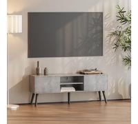 Meuble TV Design Support Télé Banc avec 2 Portes et 2 Étagères Panneau de Particules Mélaminé Pieds en Bois avec Revêtement PVC 120 x 30 x 47 cm Effet Béton Noir