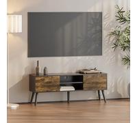 Meuble TV Design Support Télé Banc avec 2 Portes et 2 Étagères Panneau de Particules Mélaminé Pieds en Bois avec Revêtement PVC 120 x 30 x 47 cm Noir Bois Foncé