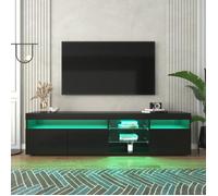 Meuble TV - DREAMMESPACE - Fortuna Lai - MDF noir - 3 portes - LED intégré - 180x35x45cm