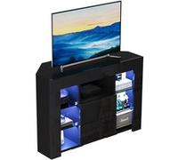 Meuble TV Dripex d'angle Brillant avec LED 2 portes Bois panneau de particule 100x68x40 cm Noir Noir
