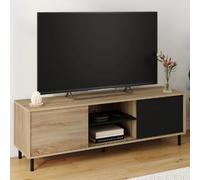IDMarket Meuble TV EASY 140 cm montage sans outils 2 portes coulissantes effet bois et noir