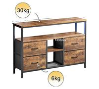 Meuble TV, éclairage LED, grand espace de rangement, marron