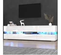Meuble TV élégant avec casier 160cm blanc haute brillance design moderne 160x39x45 cm, éclairage LED, 2 portes, 1 tiroir et niche de