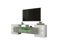 Meuble TV élégant brillant, 200 cm, éclairage LED, Design modern, surface en verre