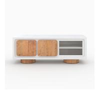 Meuble TV en béton blanc cassé et bois d'acacia 150 cm - Eden - Maison Pavane