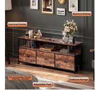 Meuble TV en Bois avec Cadre Métallique - 137x30x57 cm - Armoire TV avec Lumières LED Réglable et 3 Tiroirs - Style Rétro - Marron