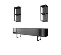 Meuble TV en bois ""Chrome Line"" - 180 x 30 x 48 cm - AnthraciteNoir