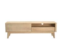 Meuble TV en bois clair manguier massif avec porte coulissante L160 cm ALDA