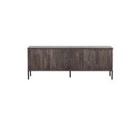 Meuble TV en bois de frêne marron, 3 portes, avec rangement, ouverture par poussée silencieuse - Woood, New - 150x44x56 cm