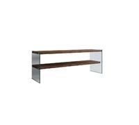 Meuble TV en bois de pin massif et structure en verre 1 étagère - L.120cm x H.45cm - Marron foncé