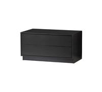 Meuble TV en bois de pin massif noir, 2 tiroirs, avec rangement, push-to-open, finition mate - Woood, Fina - 75x40x41 cm