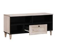 Meuble TV en bois dérivé du bois, blanc, 105 x 33 x 46 cm, avec tiroirs et étagères, meuble bas moderne pour le salon, console multimédia peu encombrante avec espace de rangement et gestion des câbles