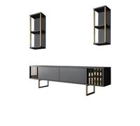 Meuble TV en bois "Gold Line" - 180 x 30 x 48 cm - AnthraciteNoir