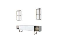 Meuble TV en bois "Gold Line" - 180 x 30 x 48 cm - BlancNoir