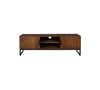 Meuble TV en bois marron, 2 portes, pieds métal noirs - Dutchbone, Saroo - 140x40x45 cm