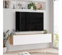Meuble TV - EN.CASA - Lapinlahti - 2 portes - effet bois de pin - blanc