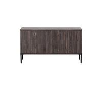 Meuble TV en frêne marron, 4 compartiments, 2 étagères amovibles, pieds métal noir - Woood, New - 100x44x56 cm