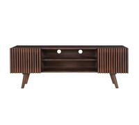 Meuble TV en manguier massif teinté bois foncé avec portes coulissantes L140 cm ALBA