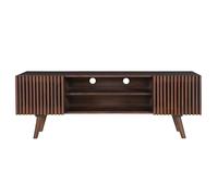 Meuble TV en manguier massif teinté bois foncé avec portes coulissantes L140 cm ALBA