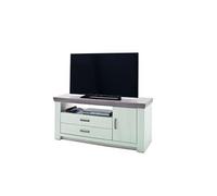 Meuble TV en pin blanc et chêne Neslon - L.144 x H.67 x P.55 cm --