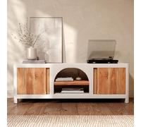 Meuble tv en plâtre blanc cassé et bois d'acacia 145 cm - fira